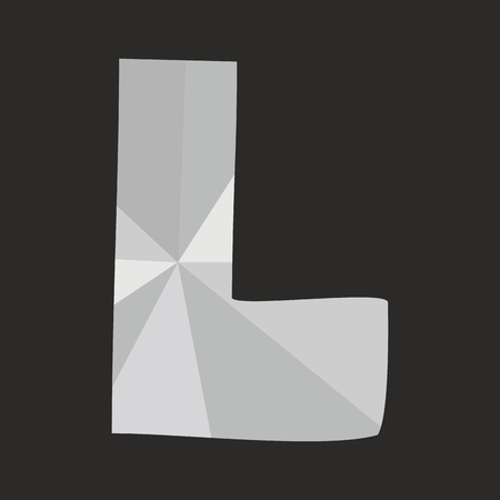 L low poly wrapping hand drawn alphabet letter gray surface isolated on black background vector illustrationのイラスト素材