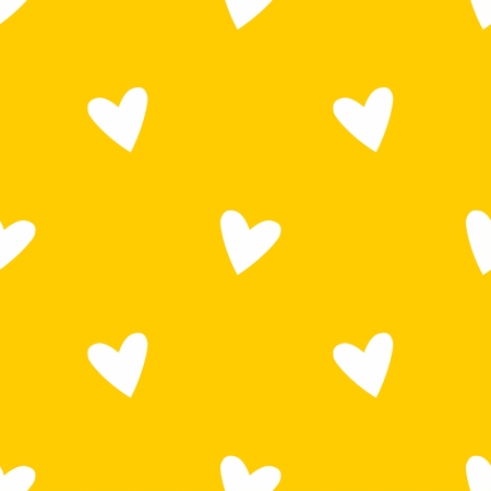 Tile cute vector pattern with white hearts on yellow background for seamless decoration wallpaperのイラスト素材