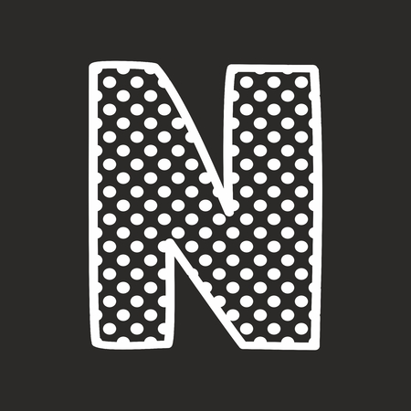 N vector alphabet letter with white polka dots on black backgroundのイラスト素材