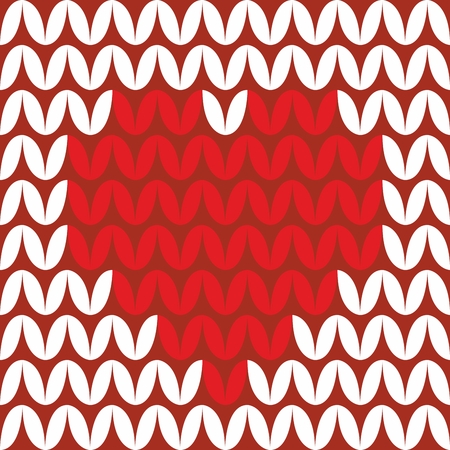 Tile knitting vector pattern with red hearts on white backgroundのイラスト素材