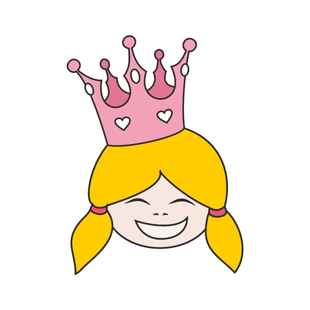 Little blond princess with pink crown vector illustration isolated on white backgroundのイラスト素材