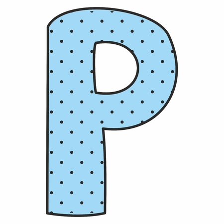P blue vector alphabet letter with polka dots isolated on white backgroundのイラスト素材