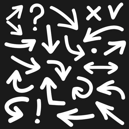 White arrow icon vector set isolated on black backgroundのイラスト素材