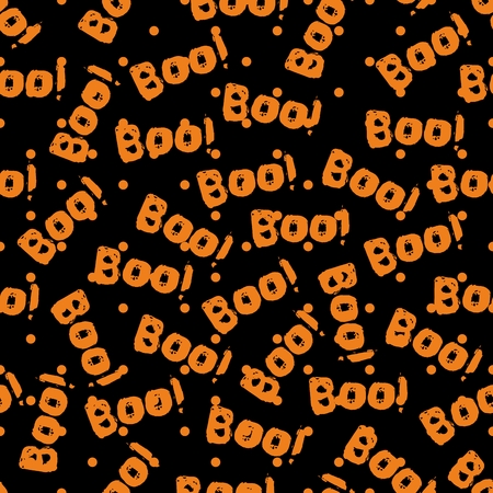 Halloween tile vector pattern with orange boo text on black backgroundのイラスト素材