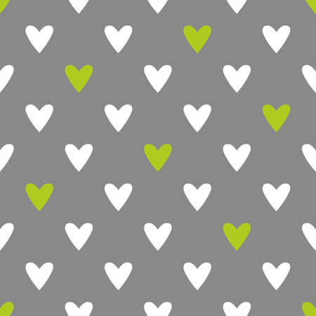 Tile vector pattern with white and green hearts on grey backgroundのイラスト素材