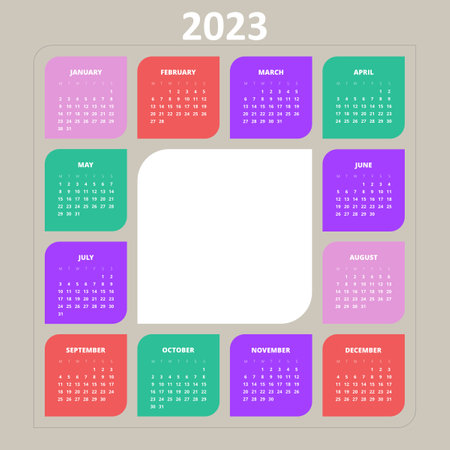 2023 vector calendar with empty white box for logo or notesのイラスト素材