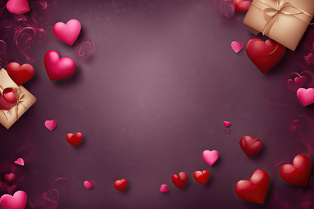 Valentine's day background with hearts and gift boxes.の素材
