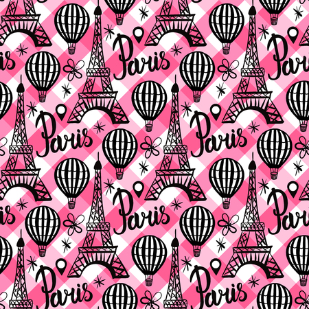 Vector Seamless Pattern Balloon and Paris Eiffel Towerのイラスト素材