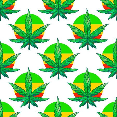 Vector Seamless pattern sheet of cannabis with Bright rasta color.のイラスト素材
