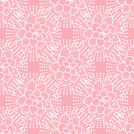 Vector Cute seamless pattern. Hand drawing white flower lace on pink background.のイラスト素材