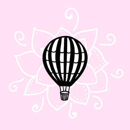 Vector Air Balloon hand draw isolated on pink backgroundの写真素材