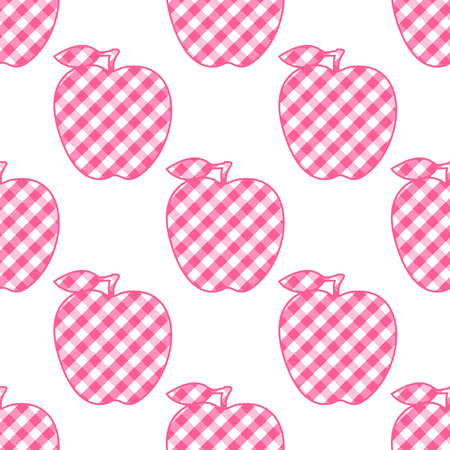 Vector Apple pink checkered abstract. Seamless pattern isolated on white background.のイラスト素材