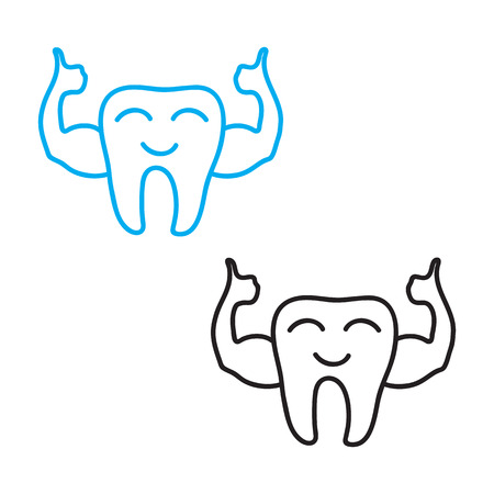 Strong healthy tooth Hand drawing Concept for childrens dentistry symbols. Vector illustration isolated.のイラスト素材