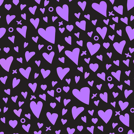 Kids Girly texture Heart purple seamless patternのイラスト素材