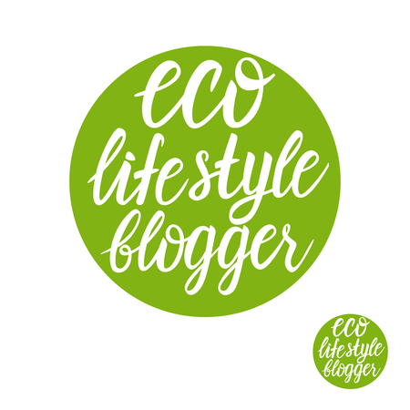 Eco life style blogger lettering. Vector Ecology design with hand written inscription on circle isolated on white backround.のイラスト素材