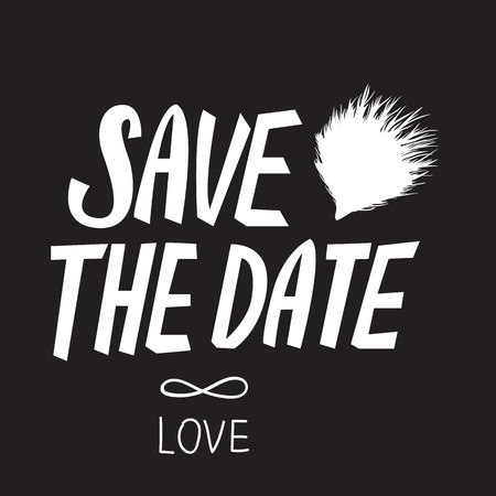SAVE THE DATE card. Vector inscription lettering calligraphy white isolated on black background.のイラスト素材