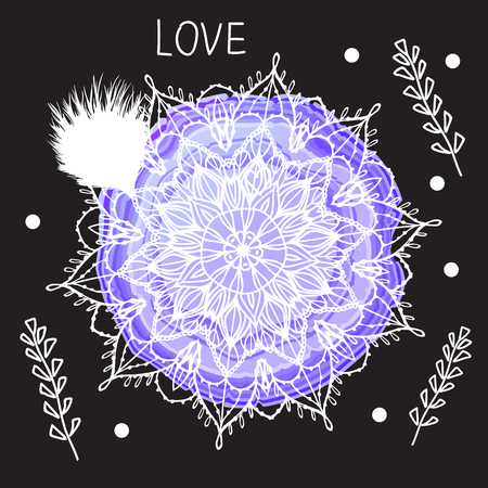 Hand drawn mandala. Wedding day design card. Vector illustration of purple stone and elements.のイラスト素材