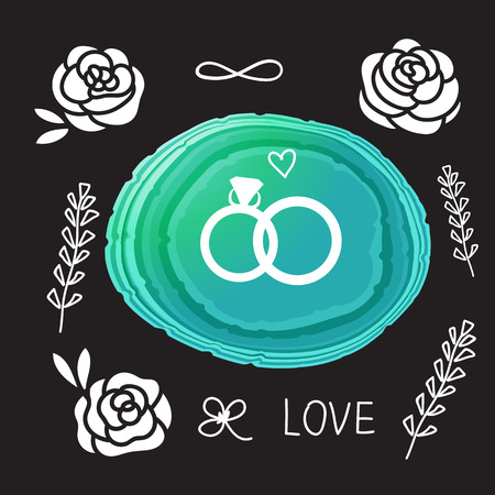 Rings wedding card. Vector illustration bright stone is a flat slice.のイラスト素材