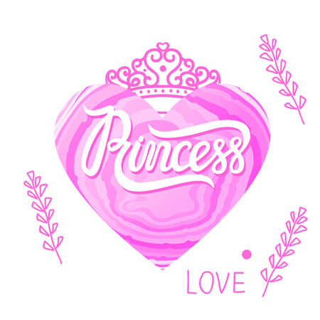 Princess lettering on pink heart. Modern trend of design. Vector illustration isolated on white.のイラスト素材