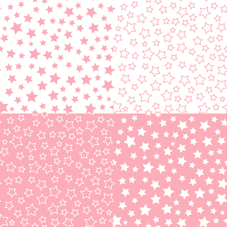Set Vector star seamless pattern. Pink and white color palette background. Textile Design for baby showerのイラスト素材