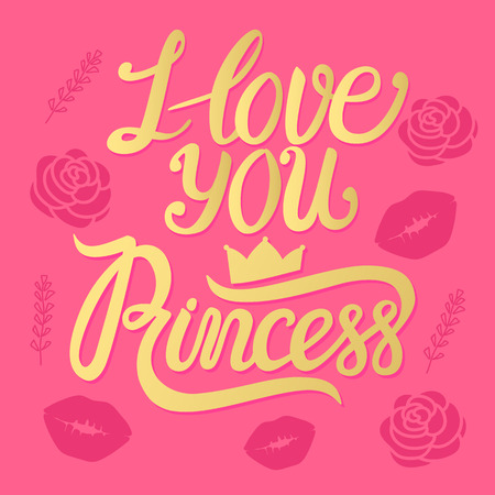 Vector Princess, I love you inscription gold sign on pink background.のイラスト素材
