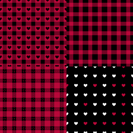 Set Abstract male style seamless pattern. Eastern Checkered black and red trend palette. Vector Fashion background.のイラスト素材