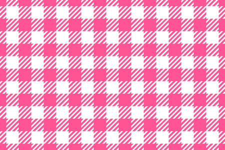 Vector Seamless pattern. Wide cell horizontal background pink on white table cloth in a cage. Abstract checkered backdrop.のイラスト素材