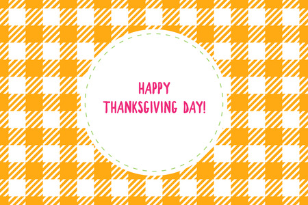 Happy Thanksgiving Day card. Wide checkered yellow orange on white background. Vector ilustration cage ornamentのイラスト素材