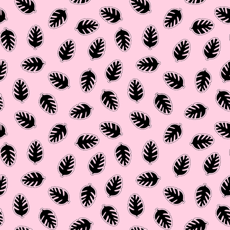 Silhouette black tropical leaf sticker minimal seamless pattern. Vector illustration isolated on a pink background. Astract ashion styleのイラスト素材