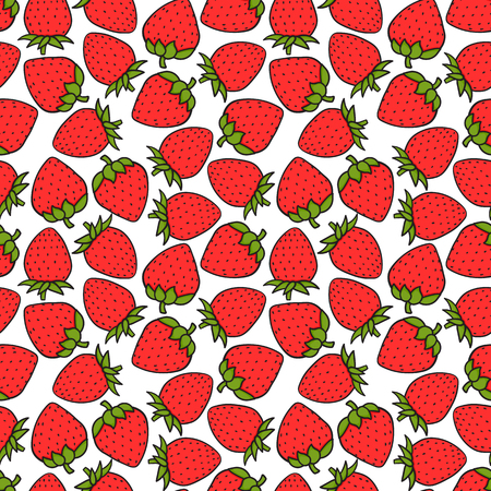 Strawberry sweet red berry Seamless pattern. Design surface texture. Hand drawn Vector illustration isolated on white backgroundのイラスト素材