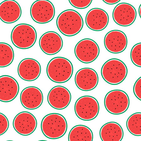 Watermelon round pieces. Seamless pattern fruity. Vector illustration isolated on white backgroundのイラスト素材