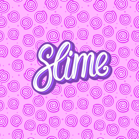 Slime lettering inscription. Round sweet candy. Seamless pattern. Vector illustration on pink texture backgroundのイラスト素材