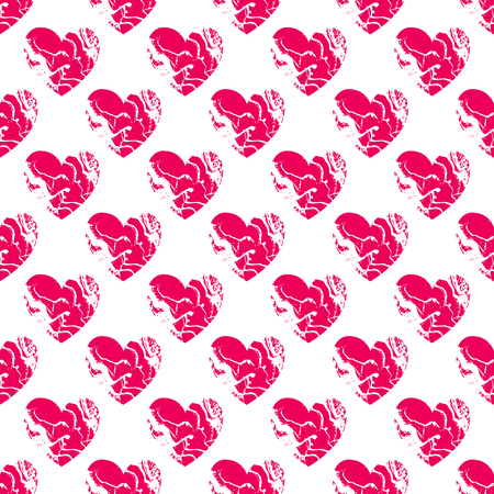 Abstract heart seamless pattern. Vector print. Textured pink isolated on white background.