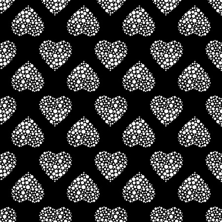 Black seamless pattern. White Hearts with dots. Dark Wedding Surface designのイラスト素材