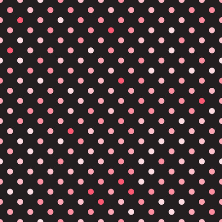 Seamless pattern polka dots red colors isolated on black background. Abstract surface designのイラスト素材