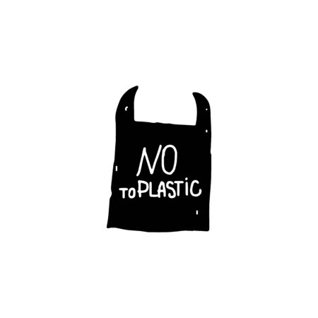 NO to PLASTIC hand inscription. Black grange ecology sticker. Vector label design isolated on whiteのイラスト素材