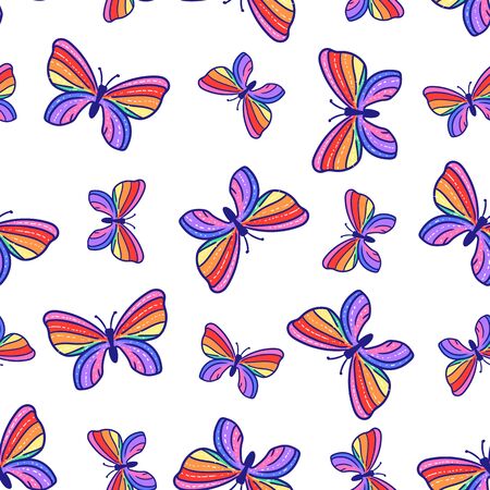 LGBT seamless pattern. Vector rainbow striped butterfly isolated on white backgroundのイラスト素材
