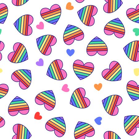 LGBT seamless pattern. Vector rainbow striped hearts isolated on white backgroundのイラスト素材