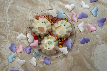 valentine jelly dessert candy hearts on plateの写真素材