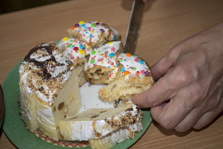 Cooking and decoration traditional home Easter cakeの写真素材
