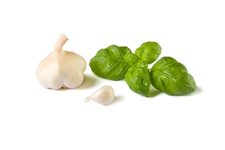 Garlic and basilの写真素材