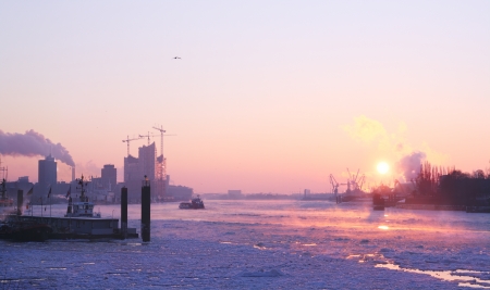 Sunrise in Hamburg on a very cold winter morning
