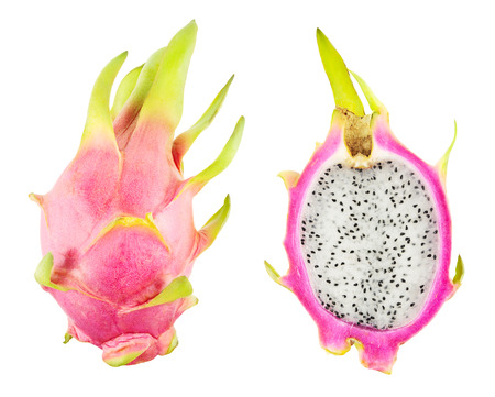 Pitahaya with cross section isolated on whiteの写真素材