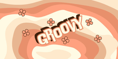 Groovy retro background of the 70s. Abstract vintage background. Vector illustration in a simple linear style-design template-hippie style.のイラスト素材