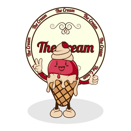 Ice cream in a bright cartoon style of Groovy. Ice cream vector in pleasant colors. isolated on a white background.のイラスト素材