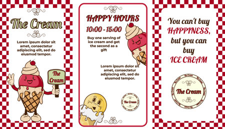 stories for ice cream parlor, ice cream cone, logo, sticker, label for ice cream parlor in retro style vector image isolatedのイラスト素材