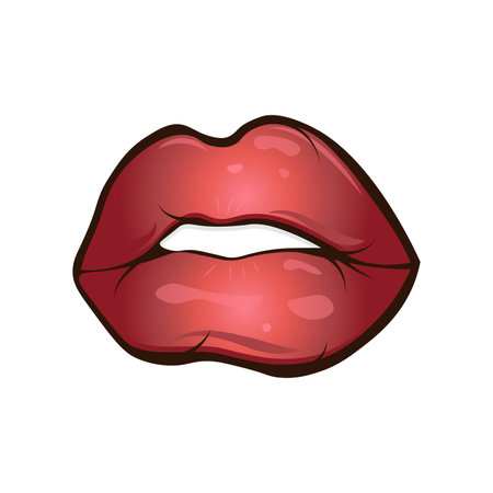 Psychedelic trippy lips are isolated. Cute cartoon lips with teeth in a groovy retro style. vector illustrationのイラスト素材