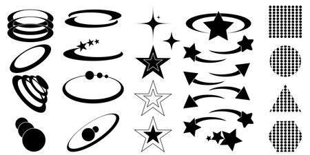 Vector set of Y2K circle and retro-futuristic elements for decorationのイラスト素材