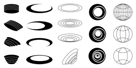 Vector set of Y2K circle and retro-futuristic elements for decorationのイラスト素材