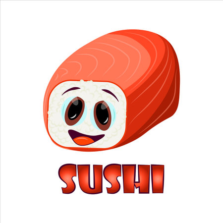 Funny sashimi vector cartoon character. Cute sashimi faces, Japanese food. Different sushi characters, vector illustration isolated on white backgroundのイラスト素材